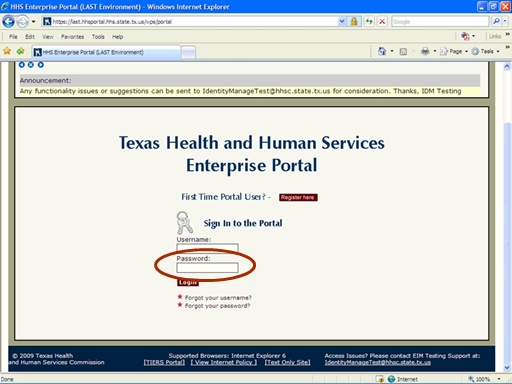 Screenshot of Enterprise Portal Login page